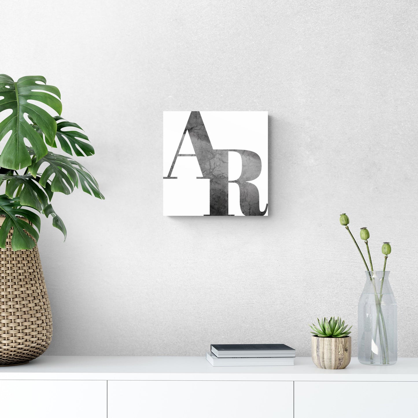 B&W Minimalist Arkansas White Initials | Hi-Def Glass Art | Eaches | Min 1