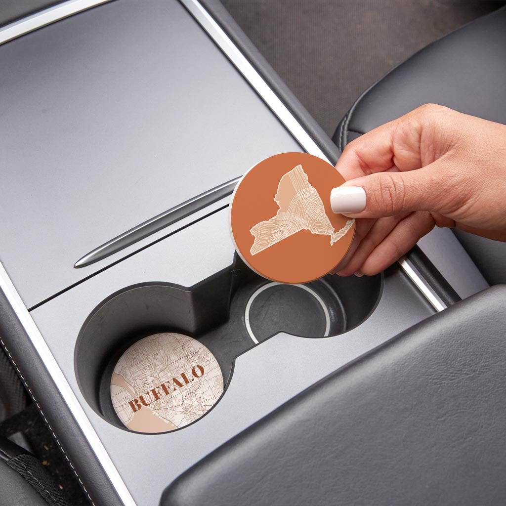 Modern Minimalist New York Buffalo State | Absorbent Car Coasters | Set of 2 | Min 4