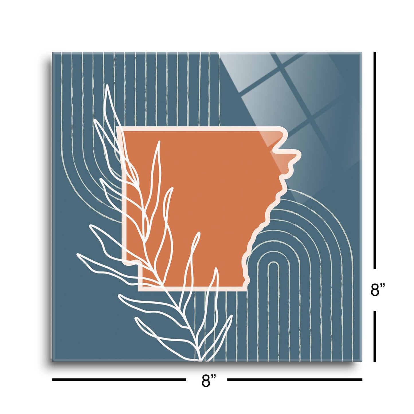 Modern Minimalist Arkansas State Shape With Leaf | Hi-Def Glass Art | Eaches | Min 2