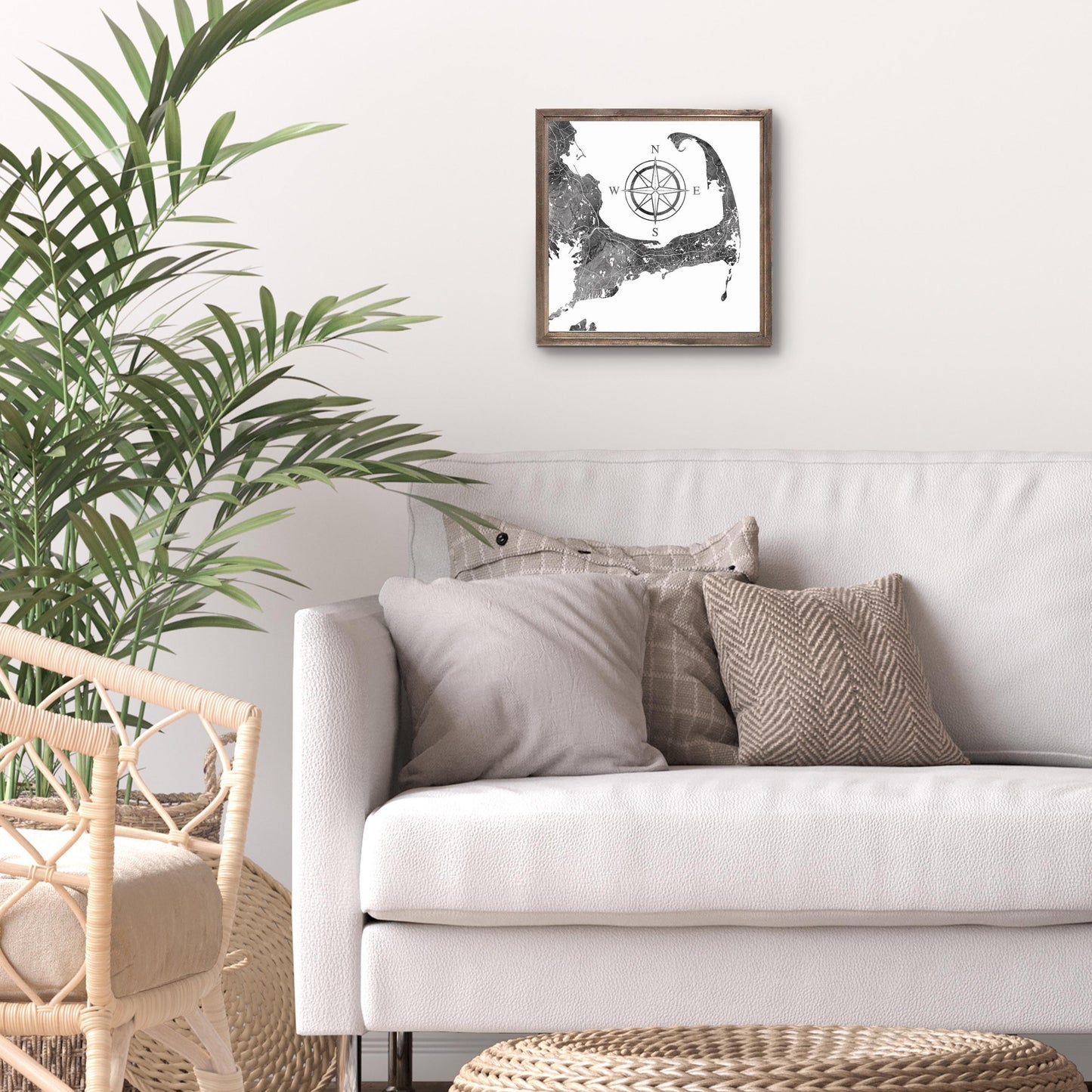 Minimalistic B&W Cape Cod Map With Compass | Wood Sign | Eaches | Min 1