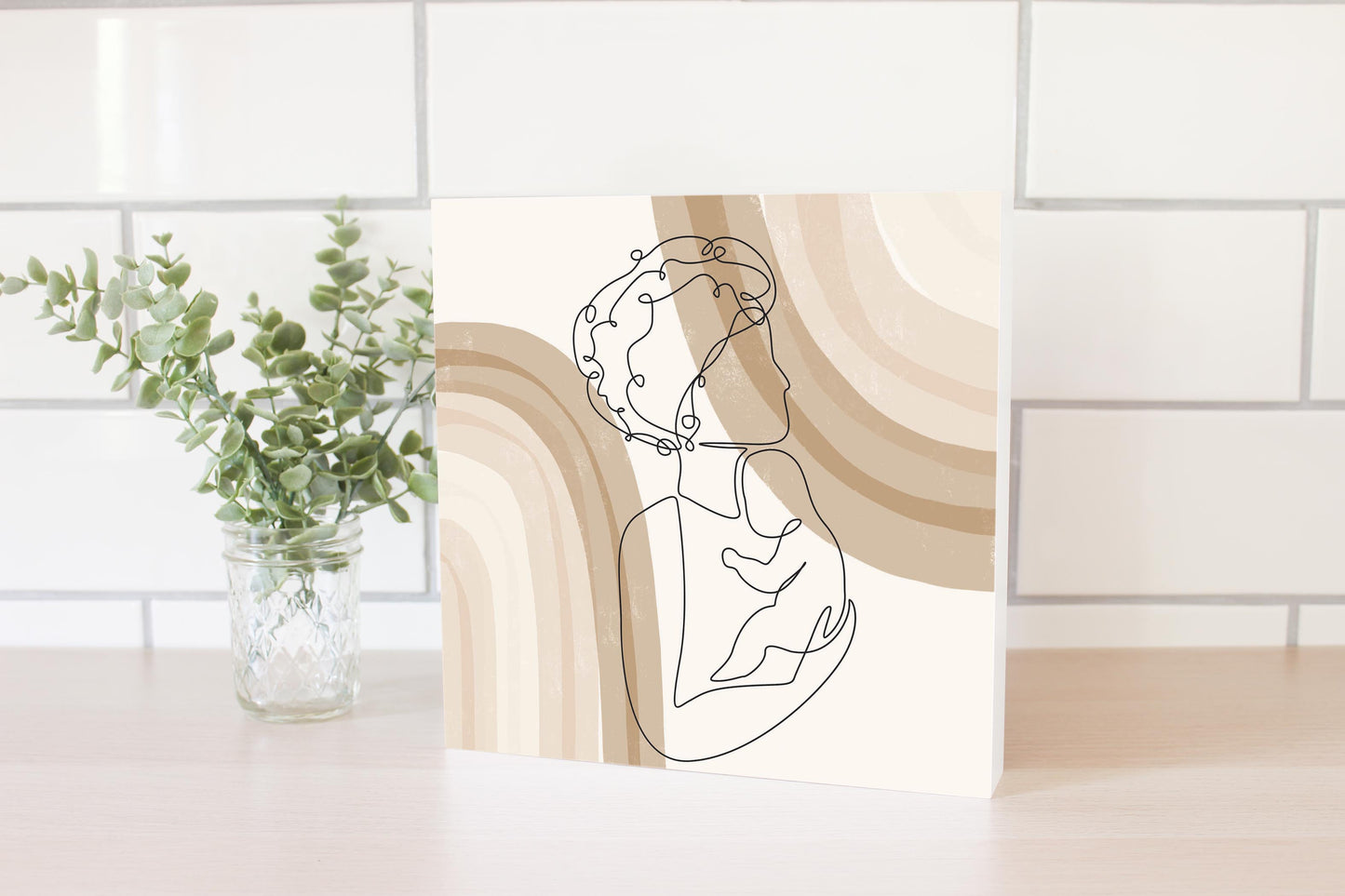 Modern Minimalist Mothers Day Mom Baby | Wood Block | Eaches | Min 2
