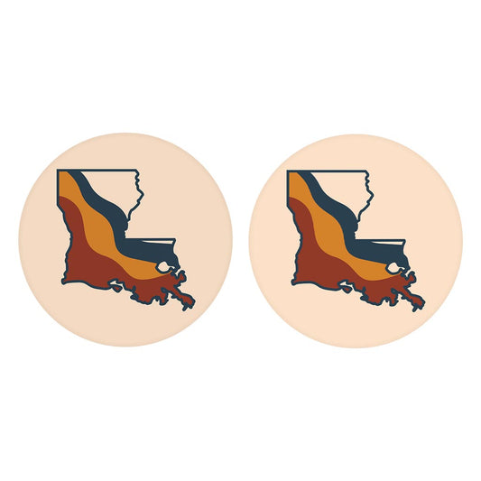 Modern Minimalist Louisiana Retro State Shape | Absorbent Car Coasters | Set of 2 | Min 4