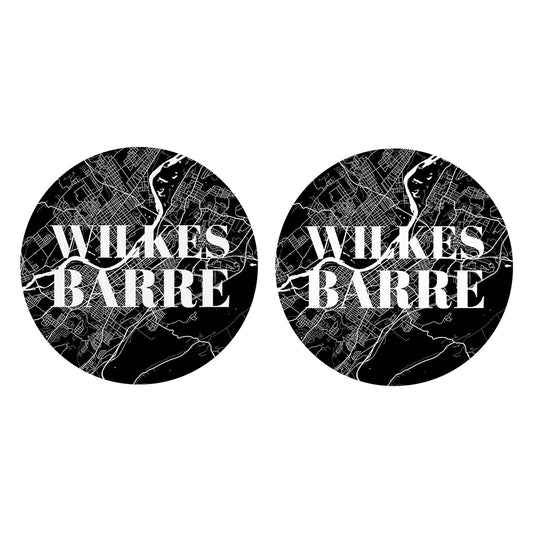 Minimalistic B&W Pennsylvania Wilkes Barre Map | Absorbent Car Coasters | Set of 2 | Min 4