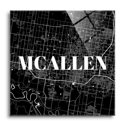 Minimalistic B&W Texas Mcallen Map | Hi-Def Glass Art | Eaches | Min 1