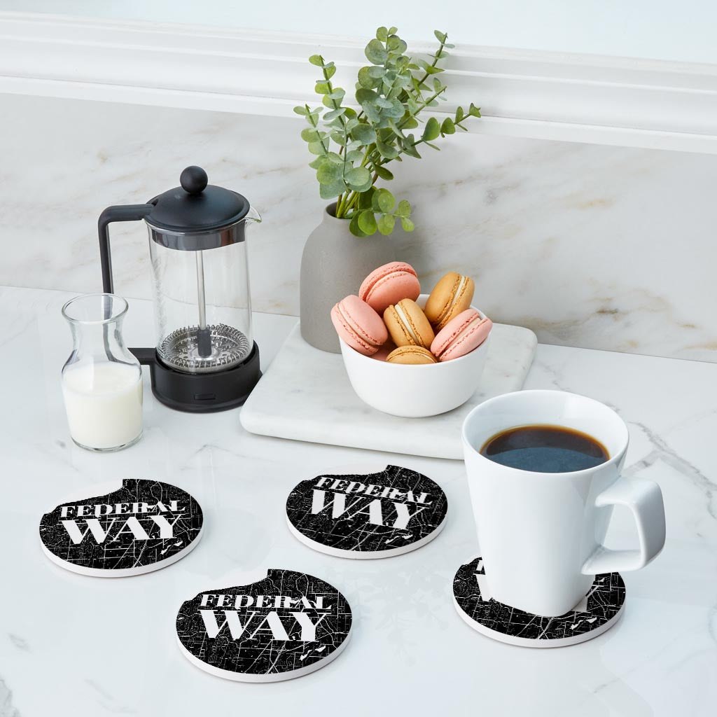 Minimalistic B&W Washington Federal Way Map | Absorbent Coasters | Set of 4 | Min 2