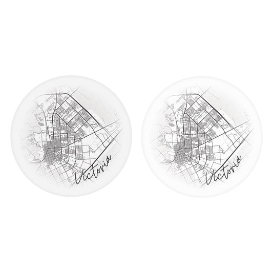 Minimalistic B&W Texas Victoria Circle Map | Absorbent Car Coasters | Set of 2 | Min 4