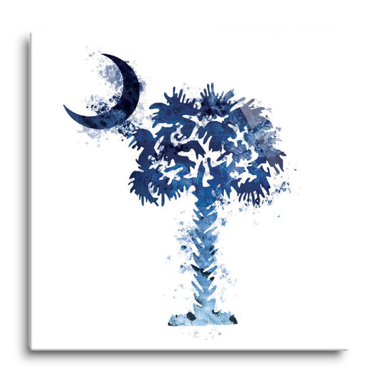 South Carolina Blue Water Color Palm Trees On White | Hi-Def Glass Art | Eaches | Min 1