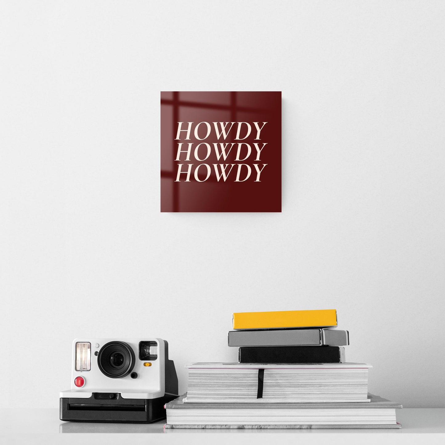 Modern Minimalist Texas Maroon Howdy| Hi-Def Glass Art | Eaches | Min 2