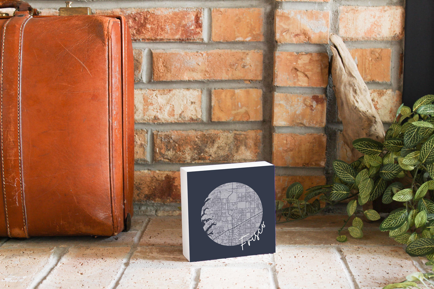 Modern Minimalist Texas Colors Frisco Circle Map | Wood Block | Eaches | Min 4