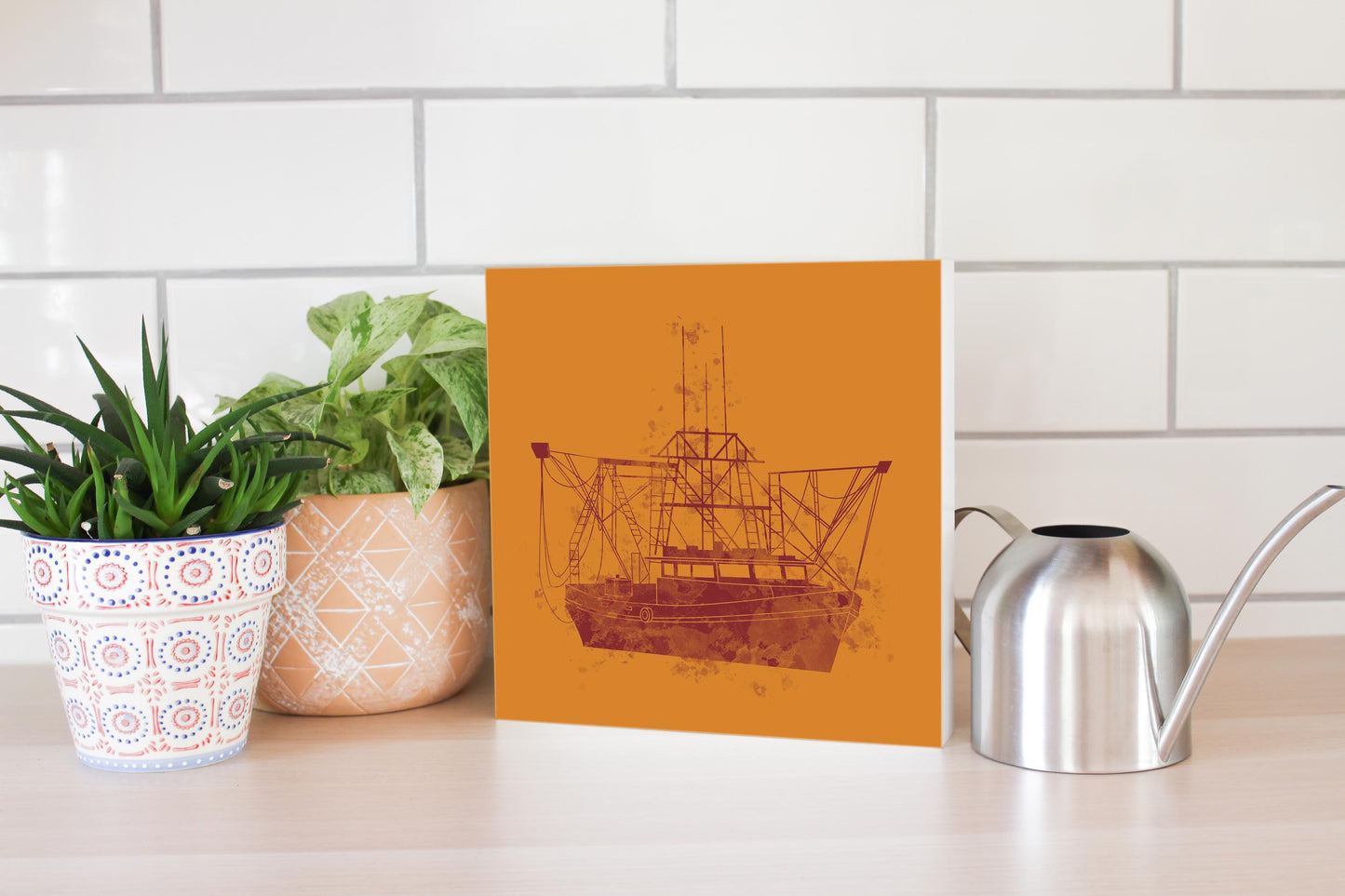 Louisiana Colorful Water Color Shrimp Boat | Wood Block | Eaches | Min 2