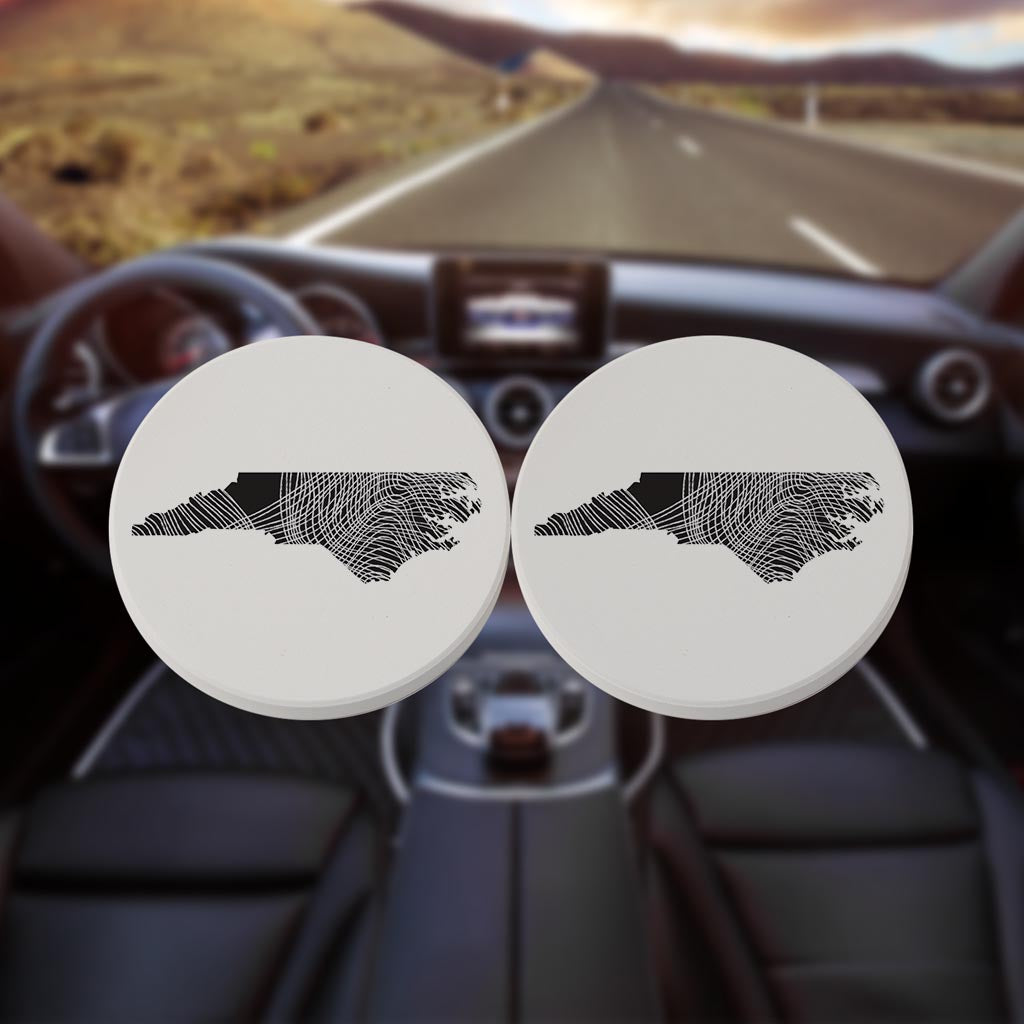 Minimalistic B&W North Carolina Black Fluid Lines| Absorbent Car Coasters | Set of 2 | Min 4