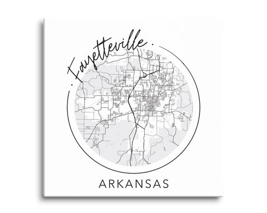 Minimalist B&W Arkansas Fayetteville Circle Map | Hi-Def Glass Art | Eaches | Min 2
