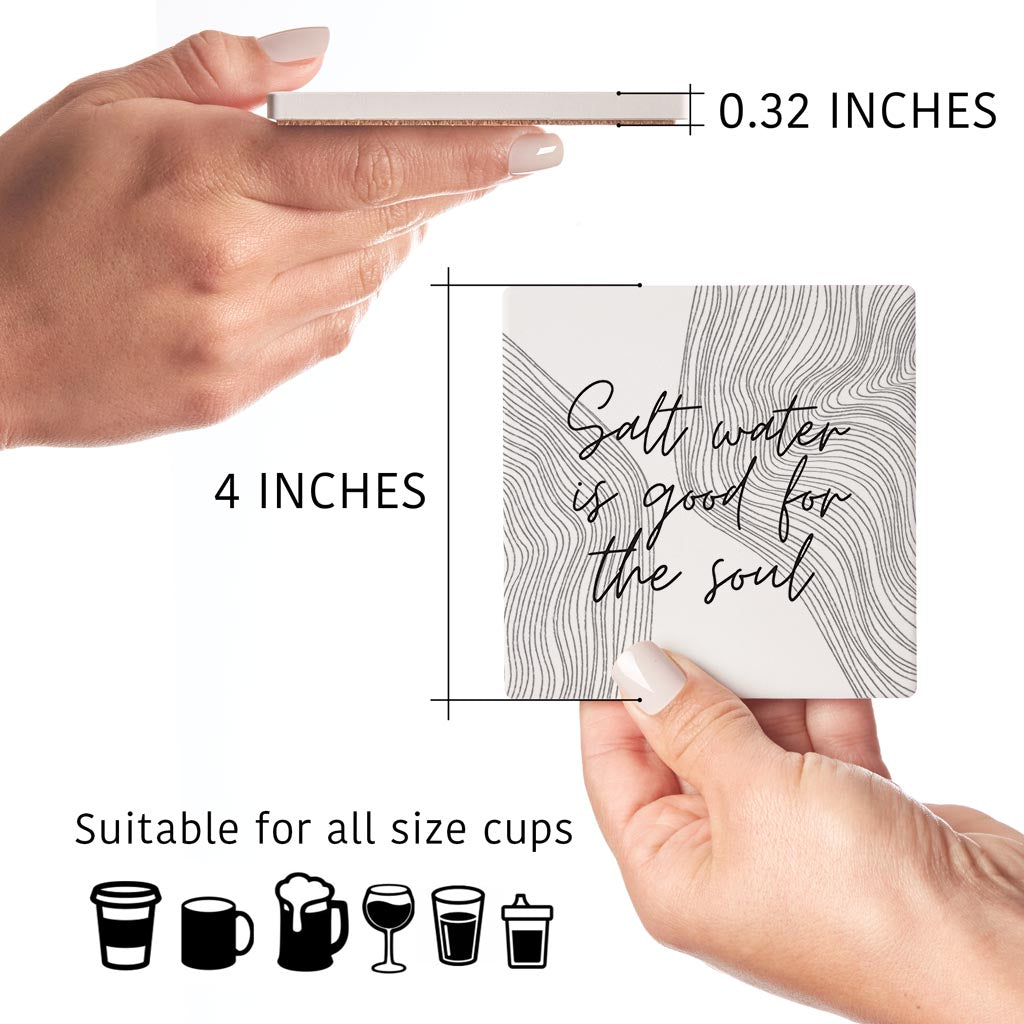 Minimalistic B&W Cape Cod Salt Water | Absorbent Coasters | Set of 4 | Min 2