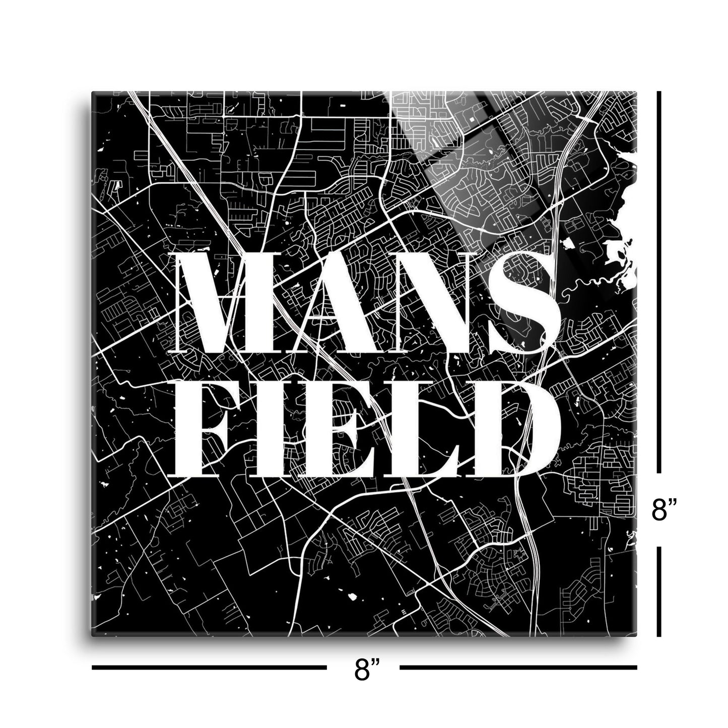 Minimalistic B&W Texas Mansfield Map | Hi-Def Glass Art | Eaches | Min 2