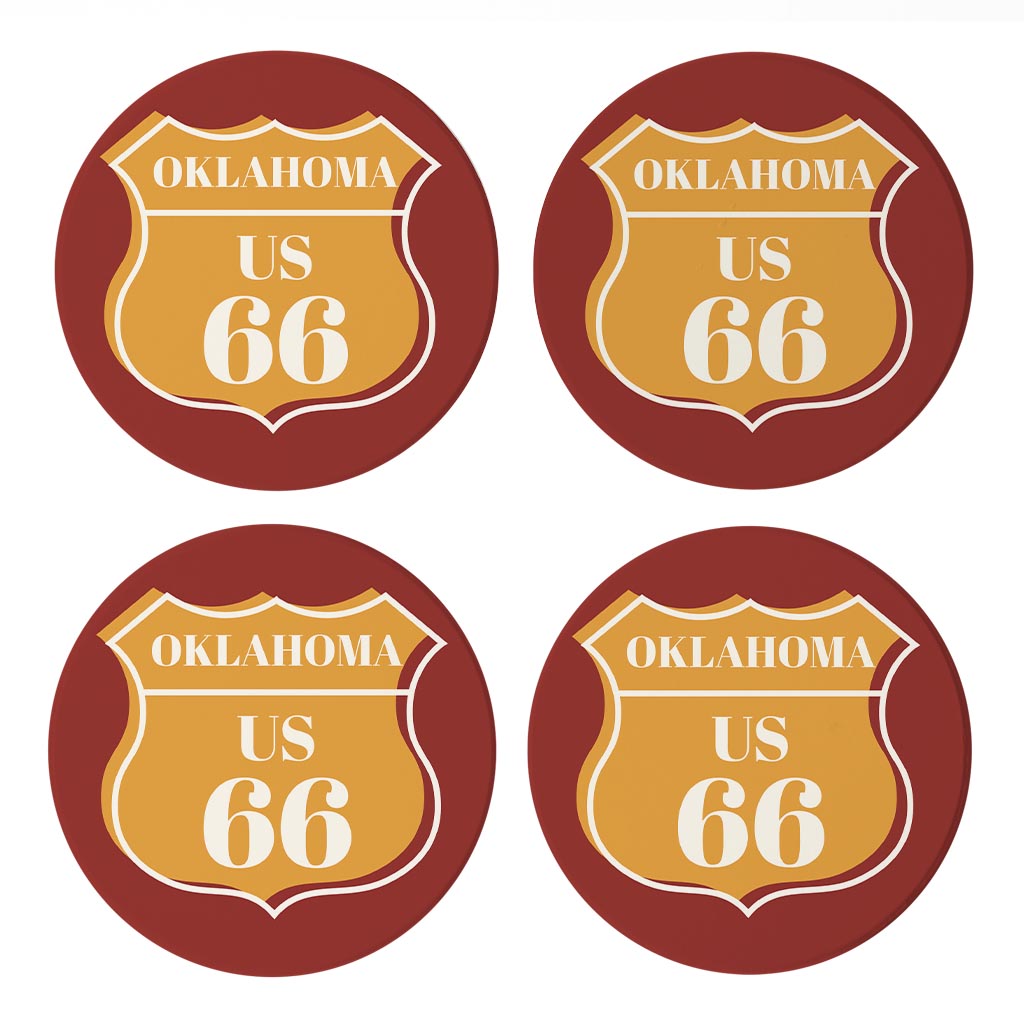 Modern Minimalist Oklahoma Us 66 Orange | Absorbent Coasters | Set of 4 | Min 2