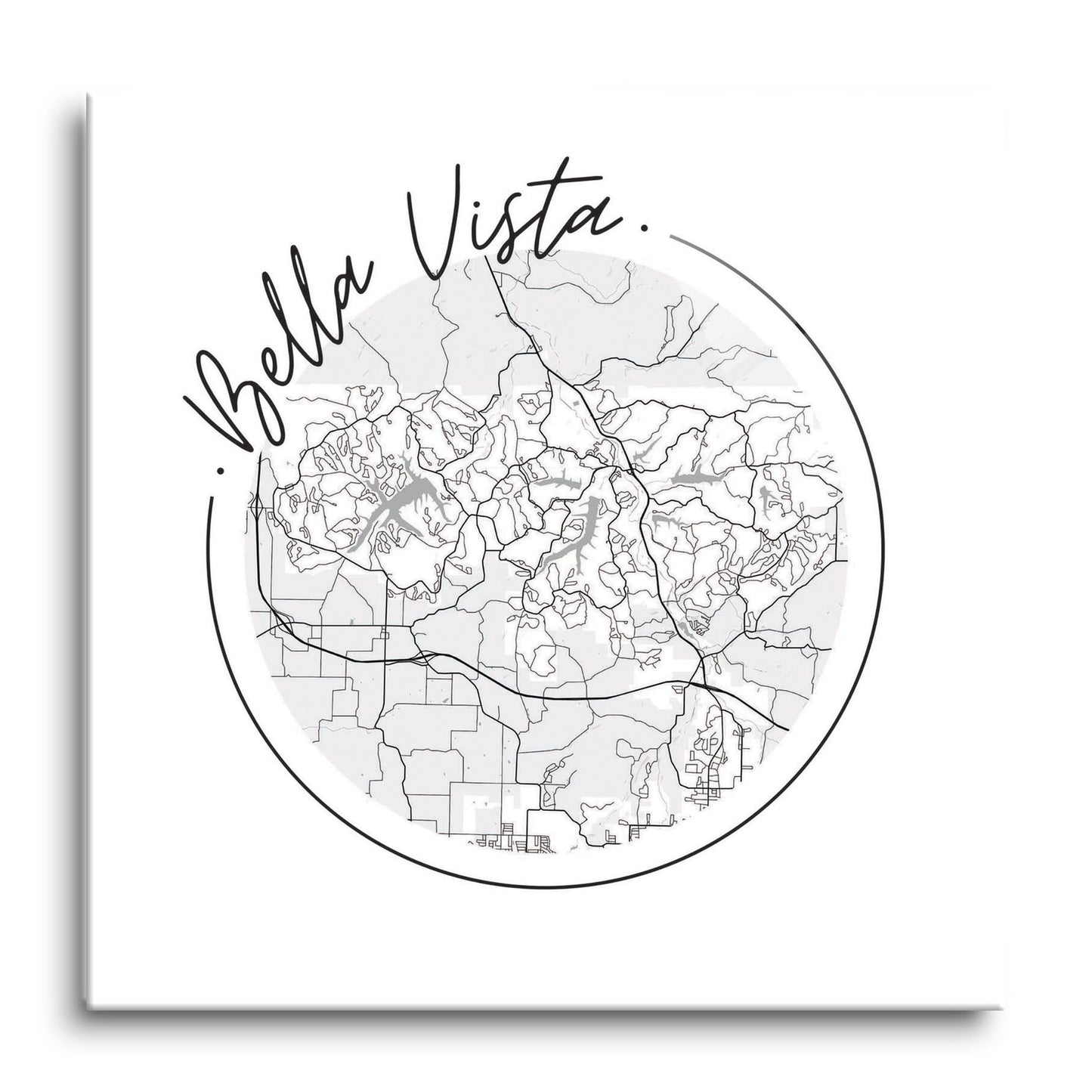Minimalist B&W Arkansas Bella Vista Circle Map | Hi-Def Glass Art | Eaches | Min 1