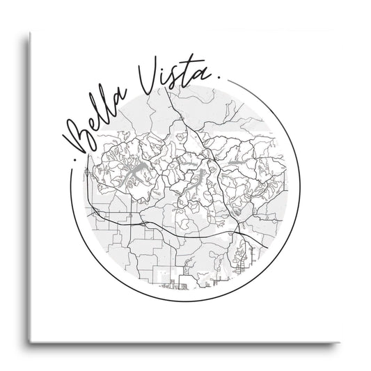 Minimalist B&W Arkansas Bella Vista Circle Map | Hi-Def Glass Art | Eaches | Min 1