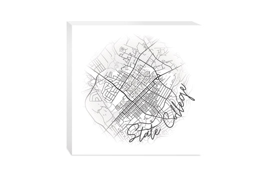 Minimalistic B&W Pennsylvania State College Circle Map | Wood Block | Eaches | Min 2