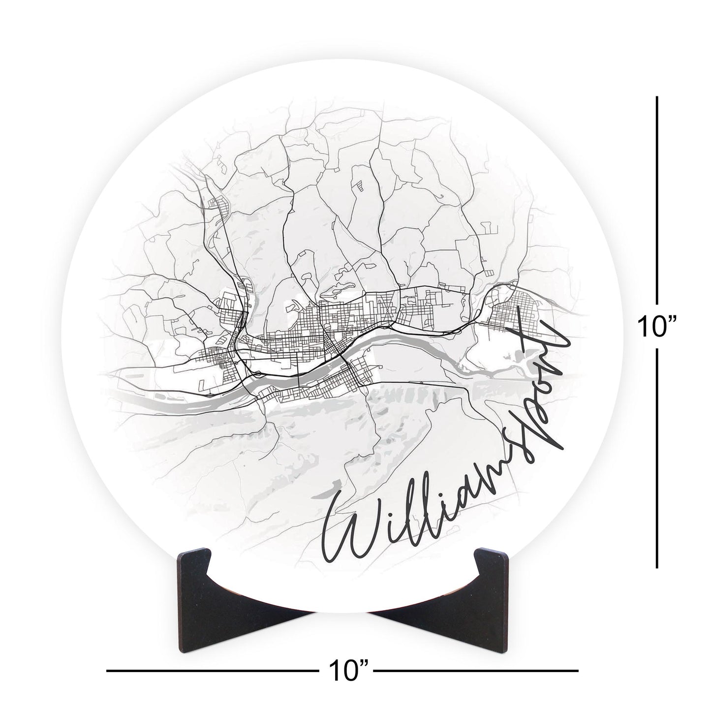 Minimalistic B&W Pennsylvania Williamsport Circle Map | Wood Sign | Eaches | Min 1