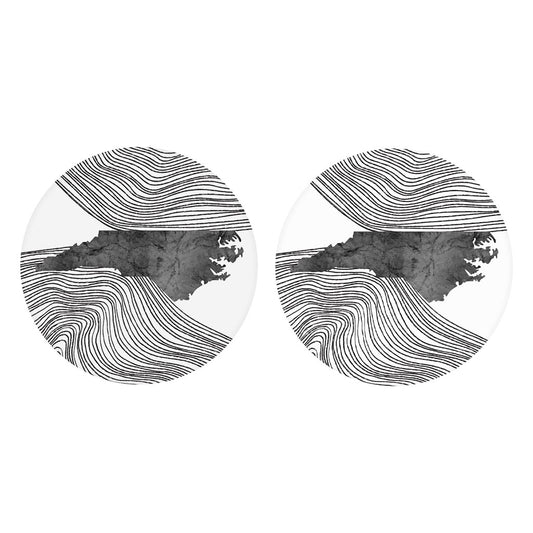 Minimalistic B&W North Carolina Fluid Lines| Absorbent Car Coasters | Set of 2 | Min 4