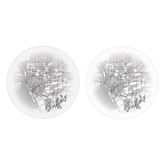 Minimalistic B&W New York Buffalo Faded Circle Map| Absorbent Car Coasters | Set of 2 | Min 4