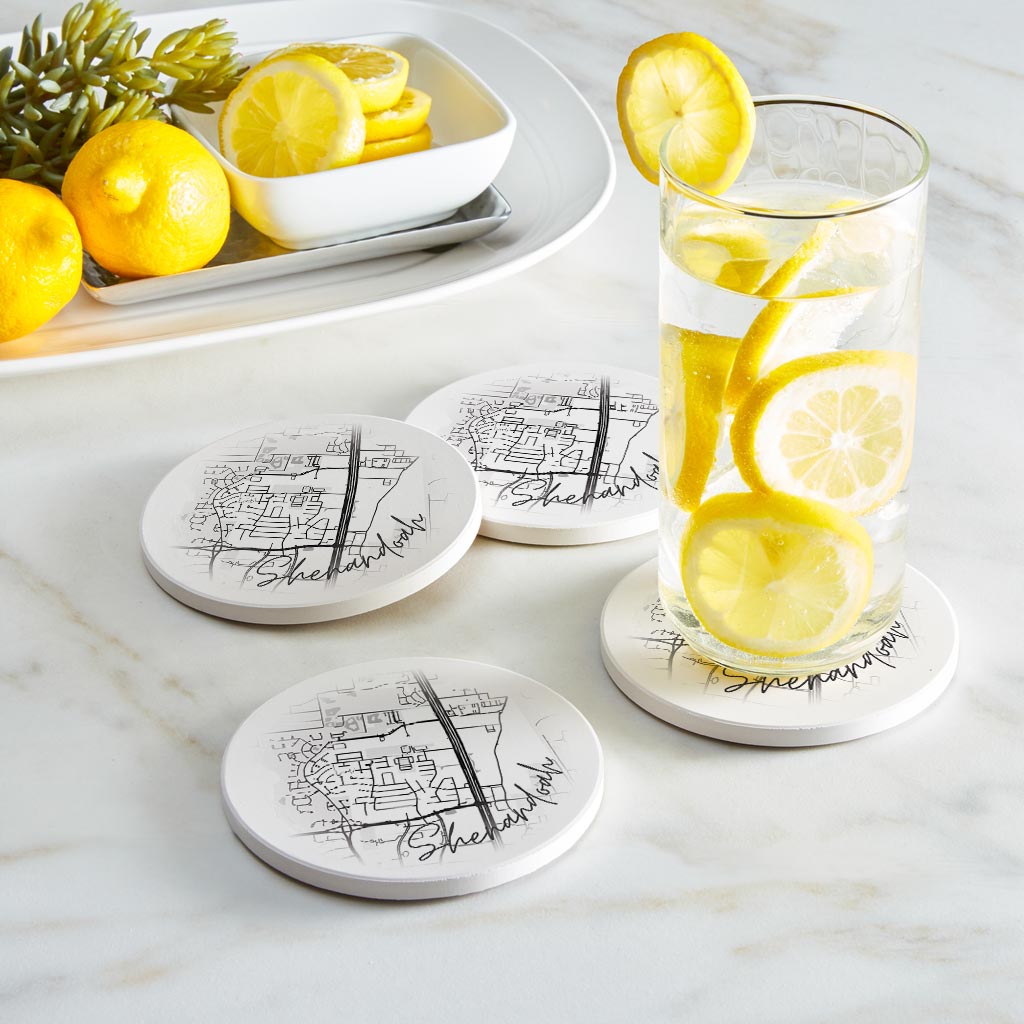 Minimalistic B&W Texas Shenandoah Circle Map | Absorbent Coasters | Set of 4 | Min 2