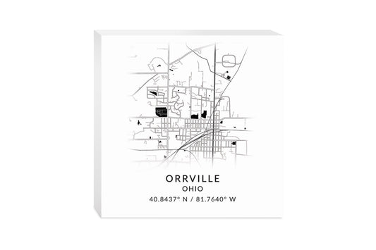 Orrville Oh Minimalistic Map With Coordinates | Wood Block | Eaches | Min 2