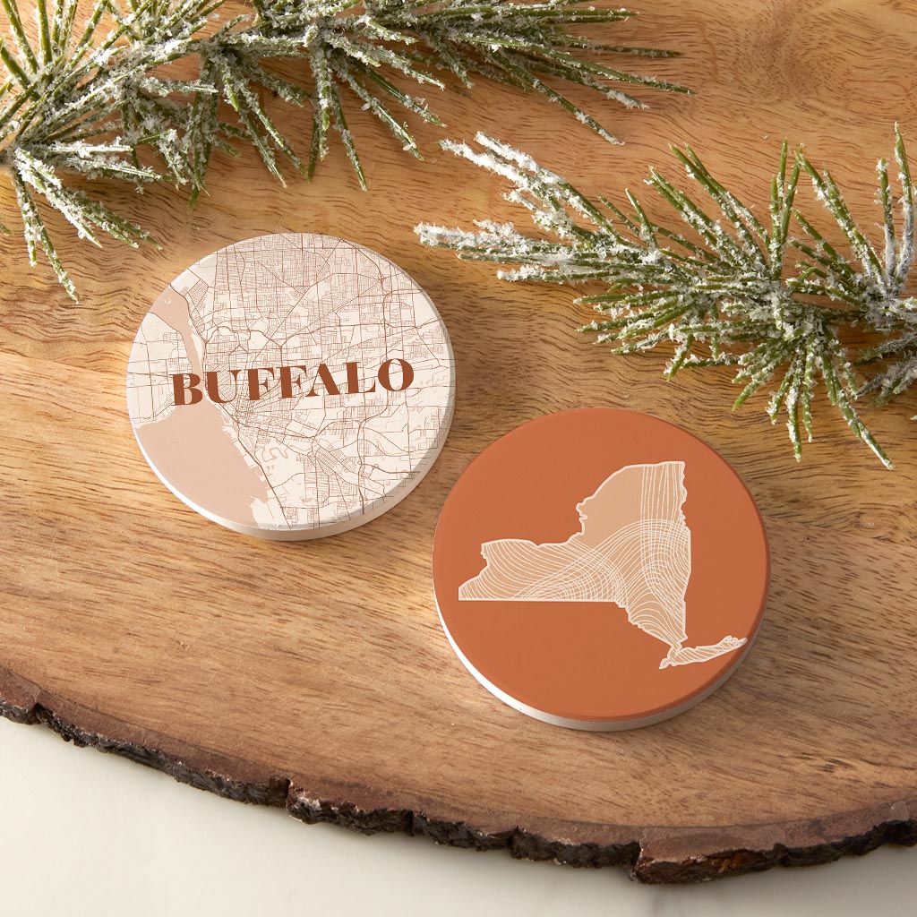 Modern Minimalist New York Buffalo State | Absorbent Car Coasters | Set of 2 | Min 4
