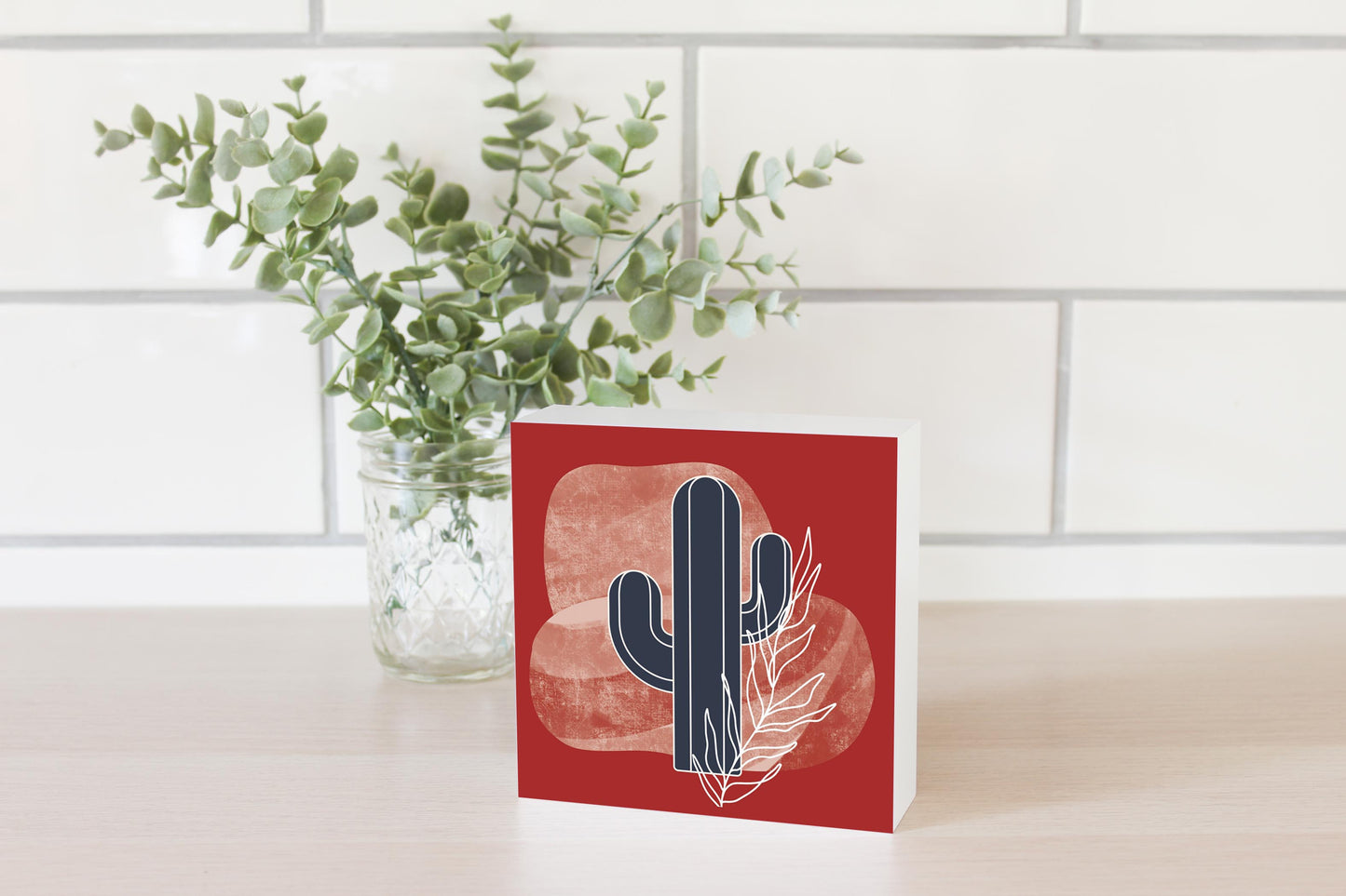 Modern Minimalist Texas Colors Cactus | Wood Block | Eaches | Min 4