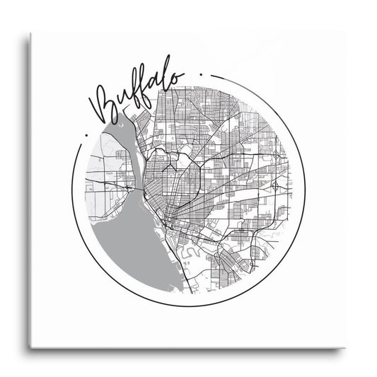 Minimalistic B&W New York Buffalo Circle Map | Hi-Def Glass Art | Eaches | Min 1