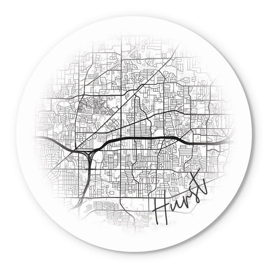 Minimalistic B&W Texas Hurst Circle Map | Wood Sign | Eaches | Min 1