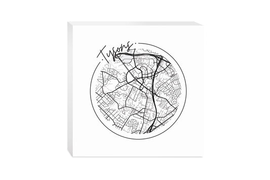 Minimalistic B&W Virginia Tysons Circle Map | Wood Block | Eaches | Min 2