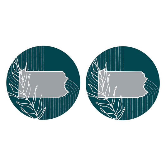 Modern Minimalist Pennsylvania Shape With Leaf | Absorbent Car Coasters | Set of 2 | Min 4
