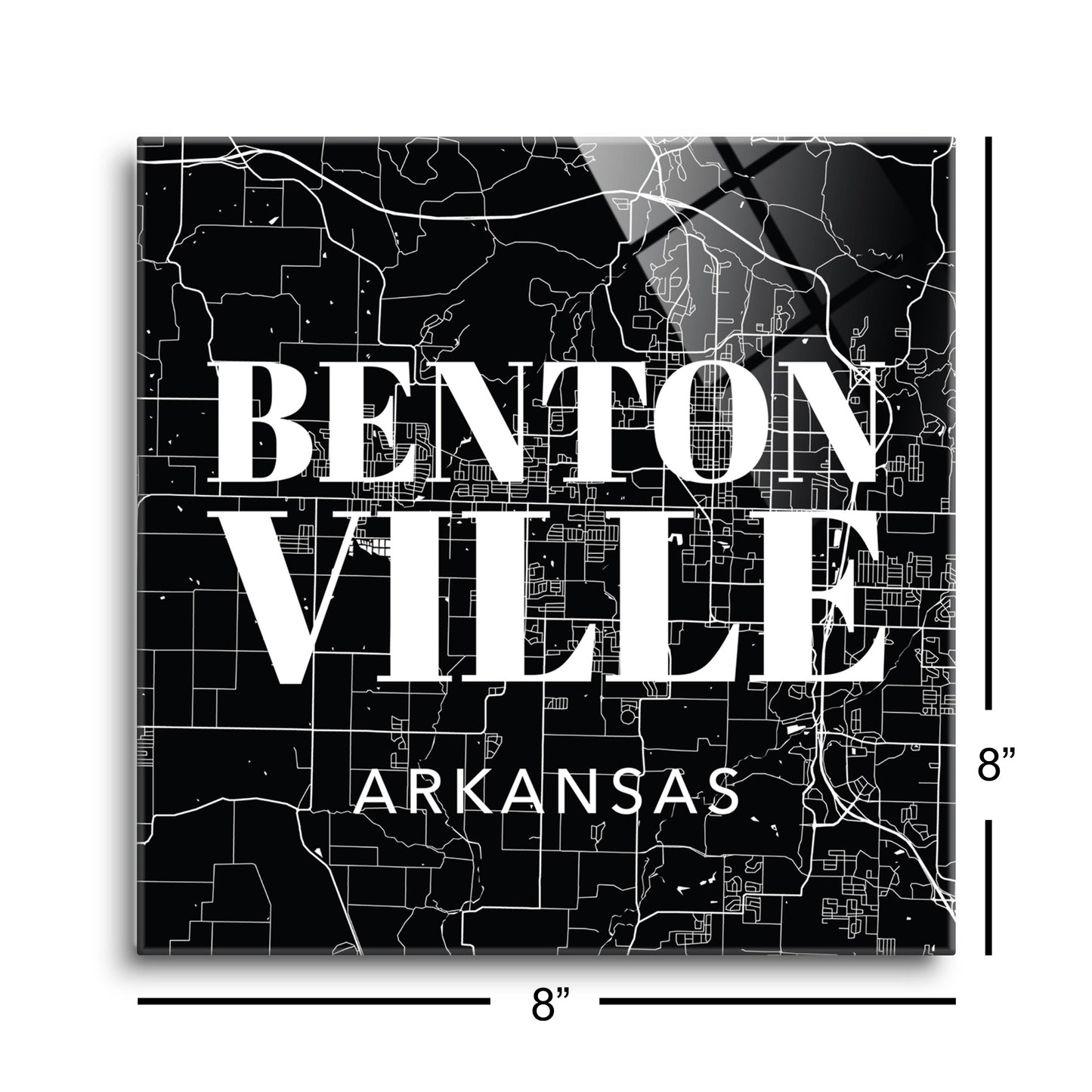 Minimalist B&W Arkansas Bentonville Map State | Hi-Def Glass Art | Eaches | Min 2