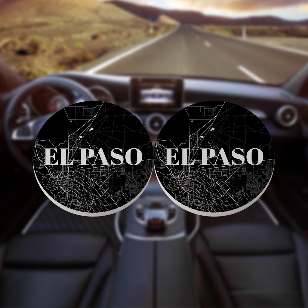 Minimalistic B&W Texas El Paso Map | Absorbent Car Coasters | Set of 2 | Min 4