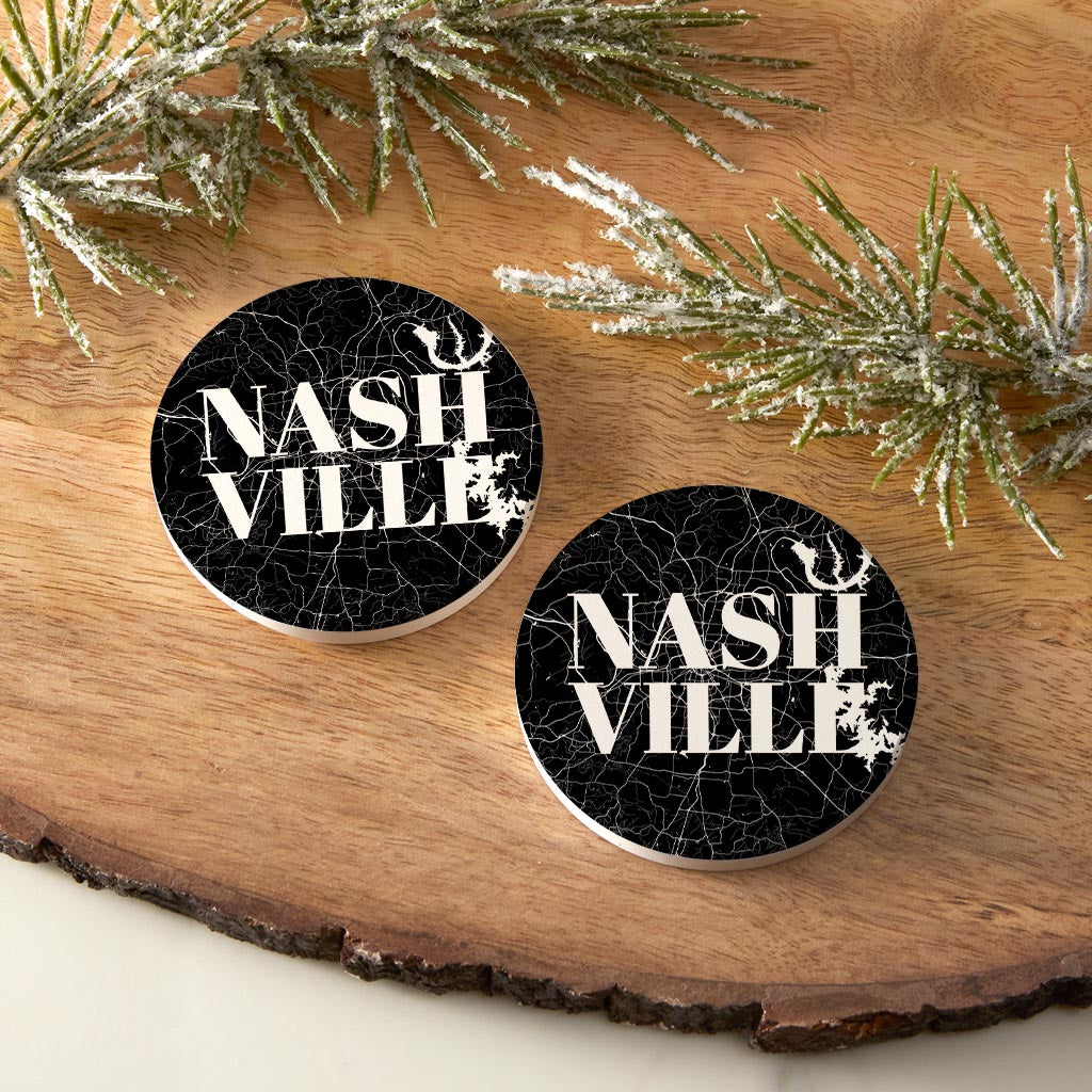Minimalist B&W Tennessee Nashville Map | Absorbent Car Coasters | Set of 2 | Min 4