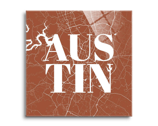 Modern Minimalist Texas Austin Map | Hi-Def Glass Art | Eaches | Min 2