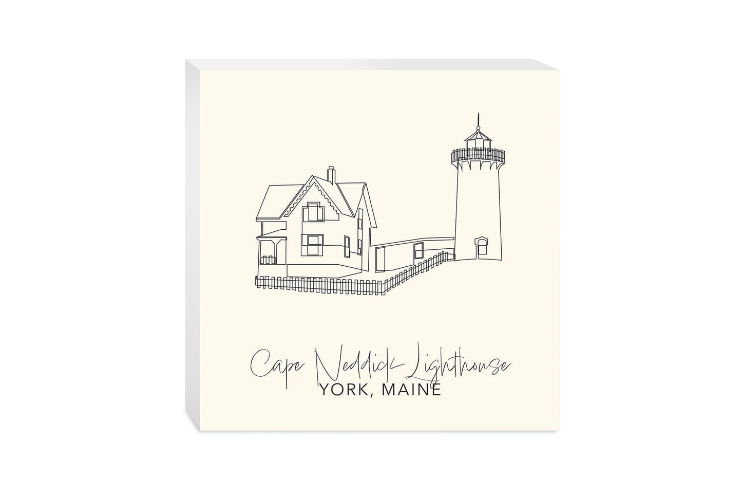 Cream Cape Neddick Lighthouse | Wood Block | Eaches | Min 2