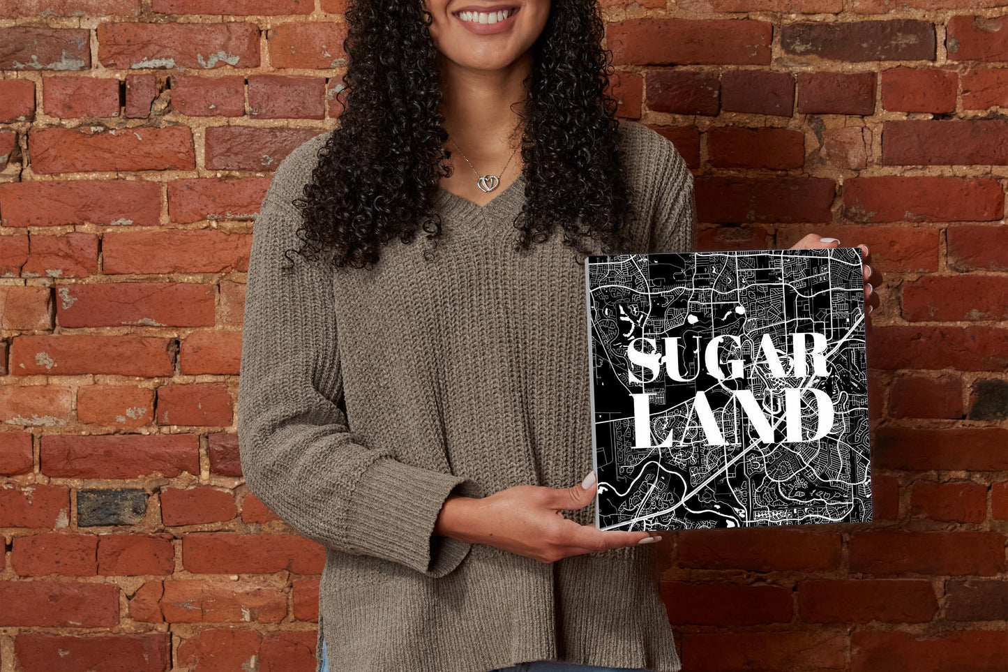 Minimalistic B&W Texas Sugarland Map | Wood Block | Eaches | Min 2