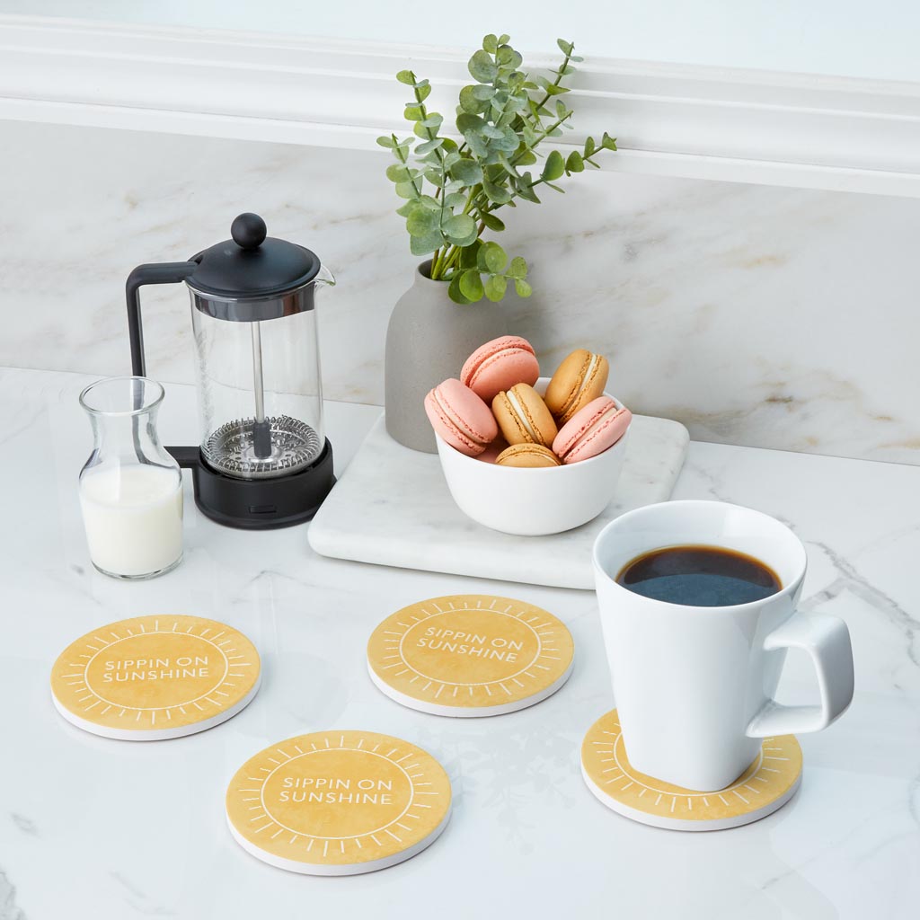 Sippin On Sunshine Yellow | Absorbent Coasters | Set of 4 | Min 2