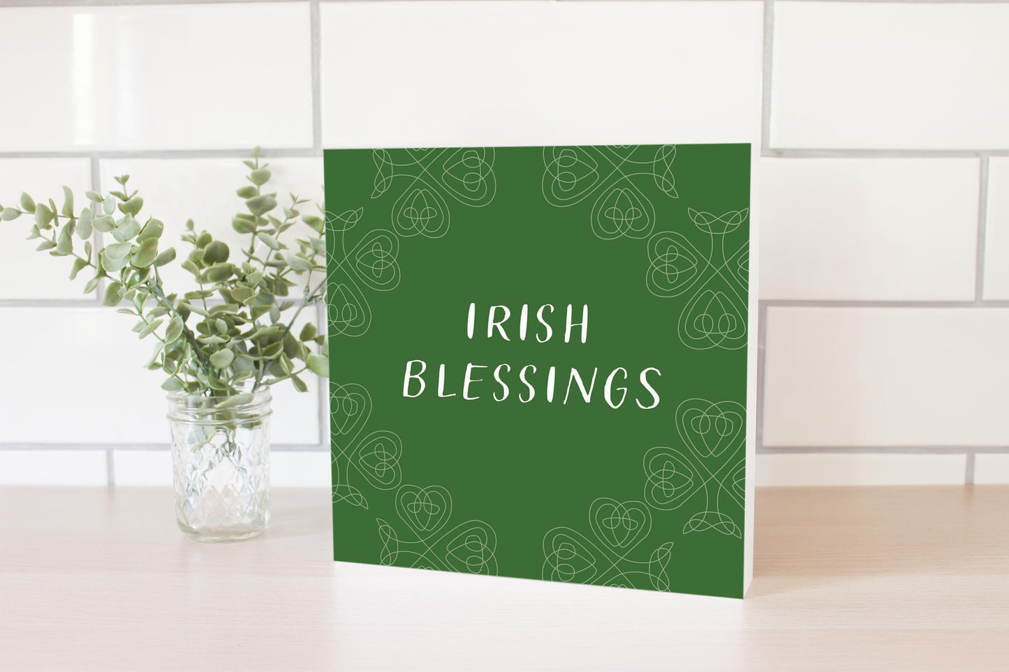 Dark Green Shamrock Irish Blessings | Wood Block | Eaches | Min 2