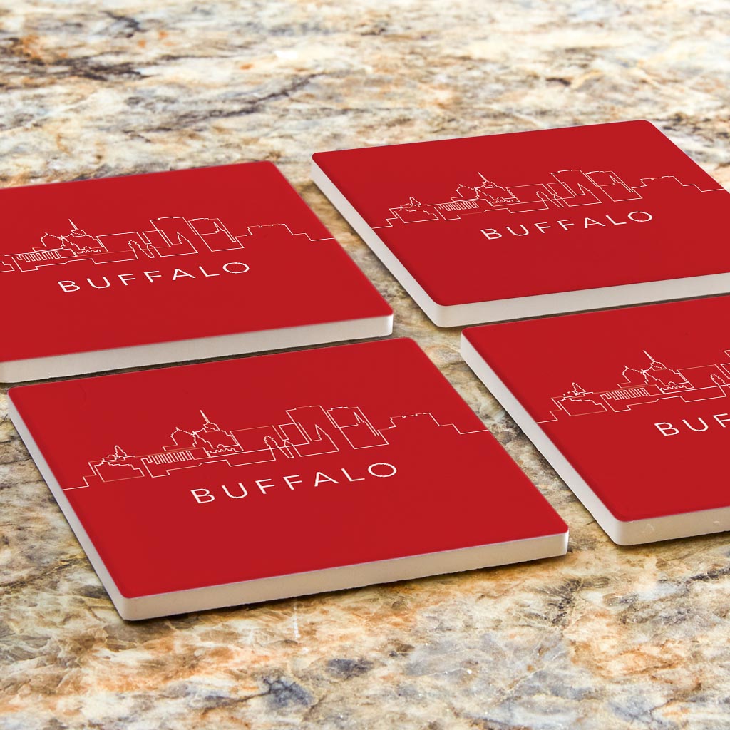 Red White And Blue New York Buffalo Skyline | Absorbent Coasters | Set of 4 | Min 2