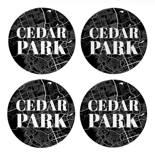 Minimalistic B&W Texas Cedar Park Map | Absorbent Coasters | Set of 4 | Min 2