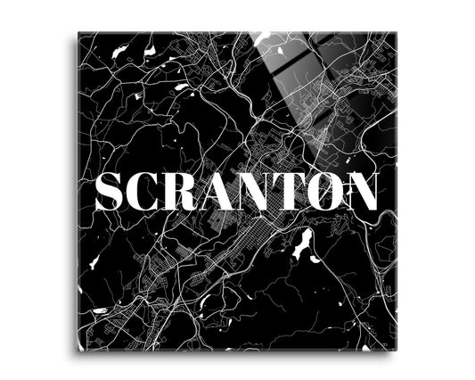 Minimalistic B&W Pennsylvania Scranton Map | Hi-Def Glass Art | Eaches | Min 2