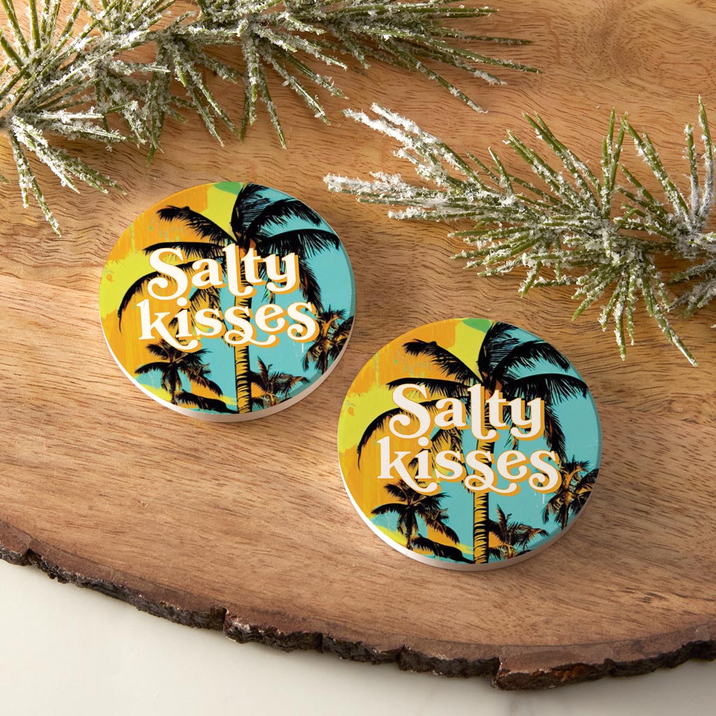 Salty Kisses Palm Trees | Absorbent Car Coasters | Set of 2 | Min 4