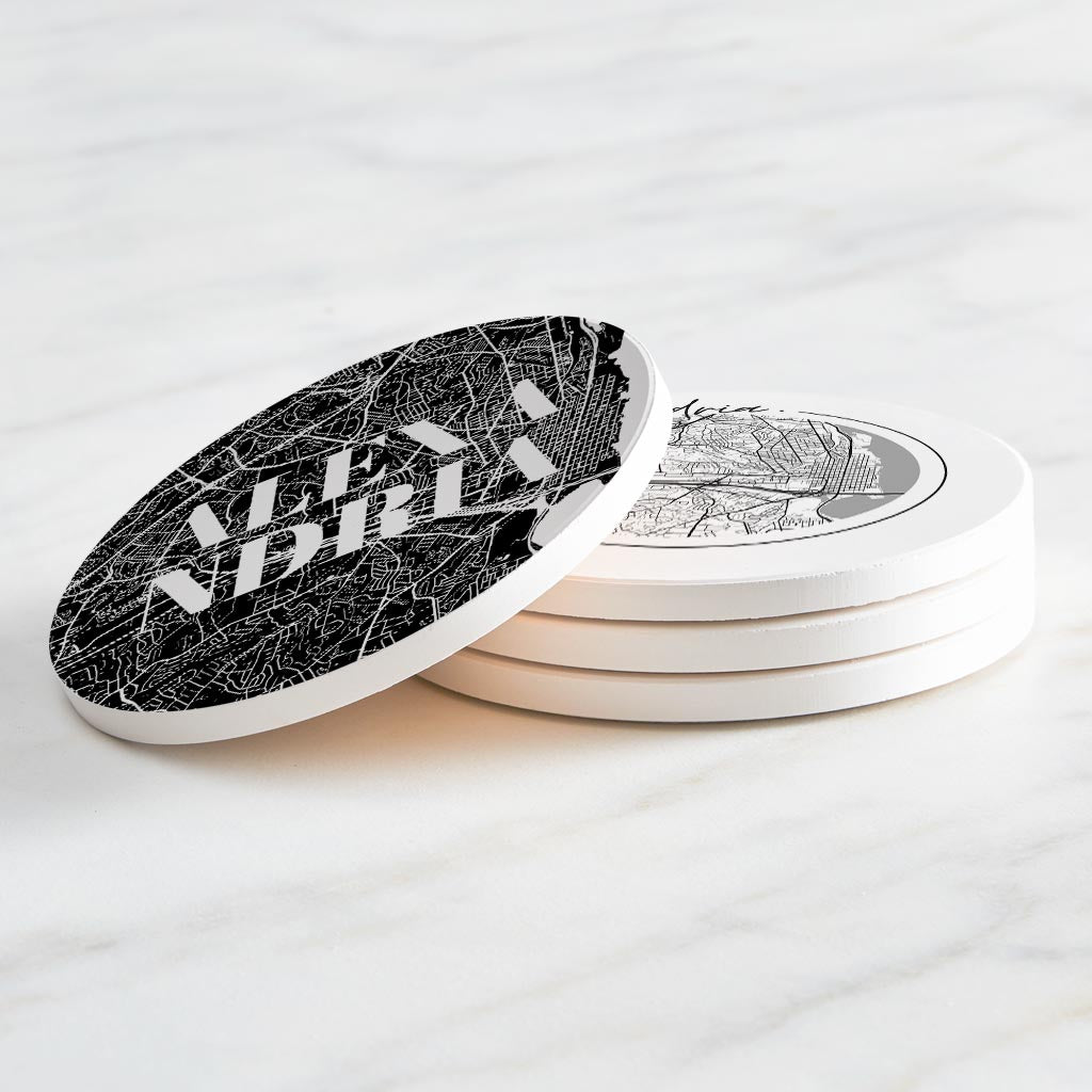Minimalistic B&W Virginia Alexandria Maps | Absorbent Coasters | Set of 4 | Min 2