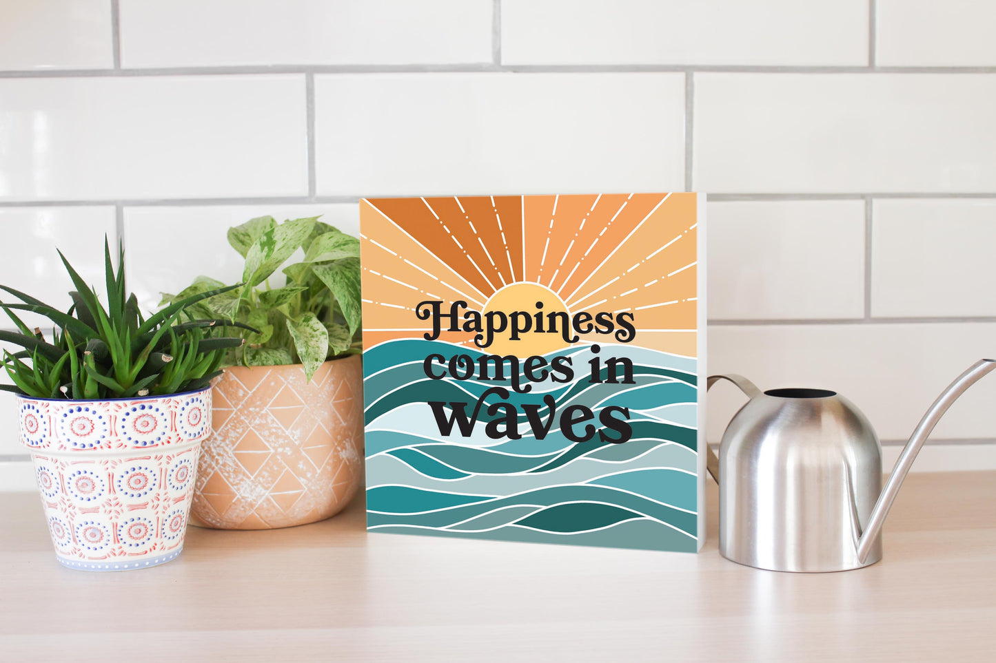 Happiness Comes In Waves | Wood Block | Eaches | Min 2