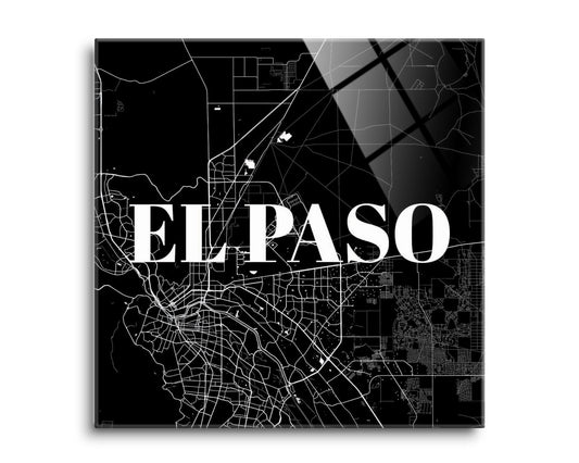 Minimalistic B&W Texas El Paso Map | Hi-Def Glass Art | Eaches | Min 2