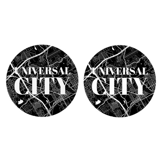 Minimalistic B&W Texas Universal City Map | Absorbent Car Coasters | Set of 2 | Min 4