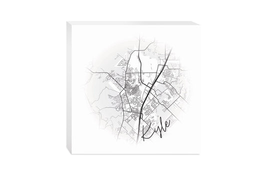 Minimalistic B&W Texas Kyle Circle Map | Wood Block | Eaches | Min 2